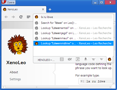 Screenshot of a sample search using XenoLeo